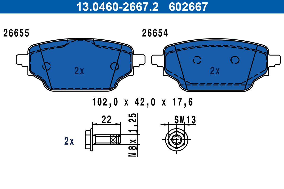 ATE 13.0460-2667.2 - Bremsbelagsatz, Scheibenbremse