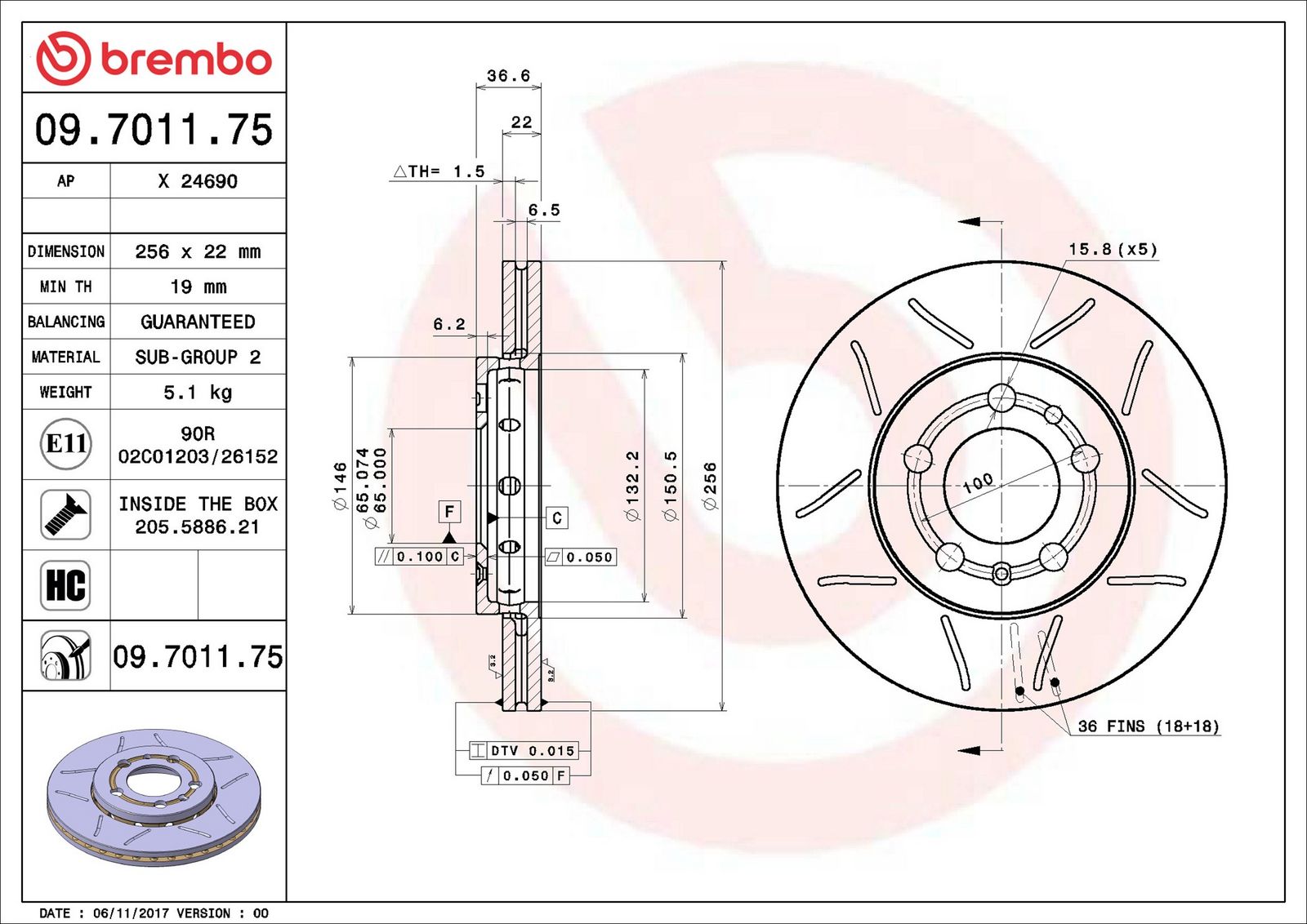 BREMBO 09.7011.75 - Bremsscheibe