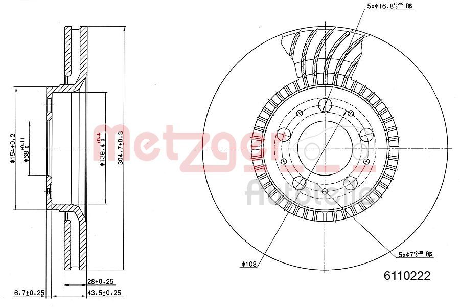 METZGER AUTOTEILE 6110222 - Bremsscheibe
