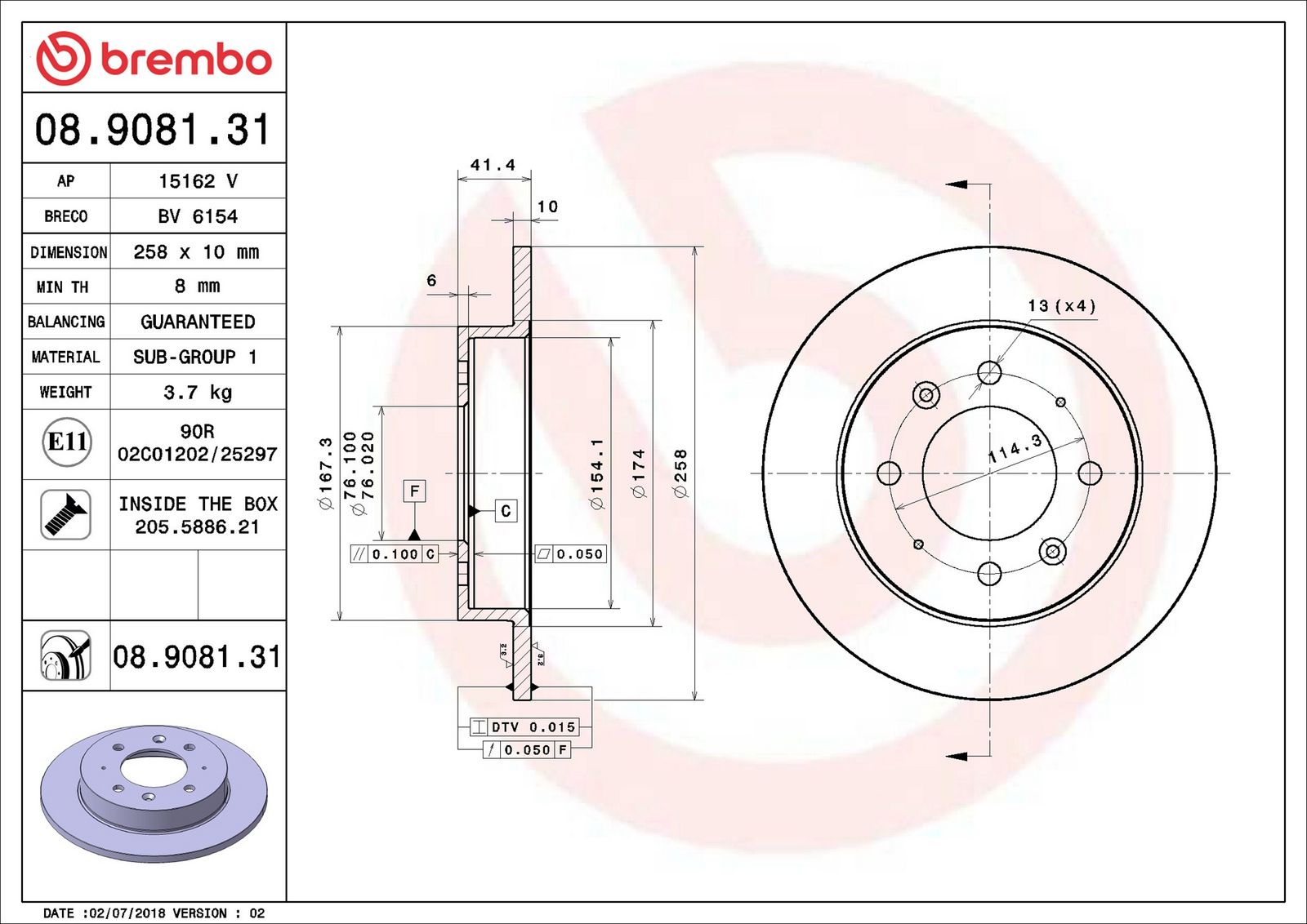 BREMBO 08.9081.31 - Bremsscheibe