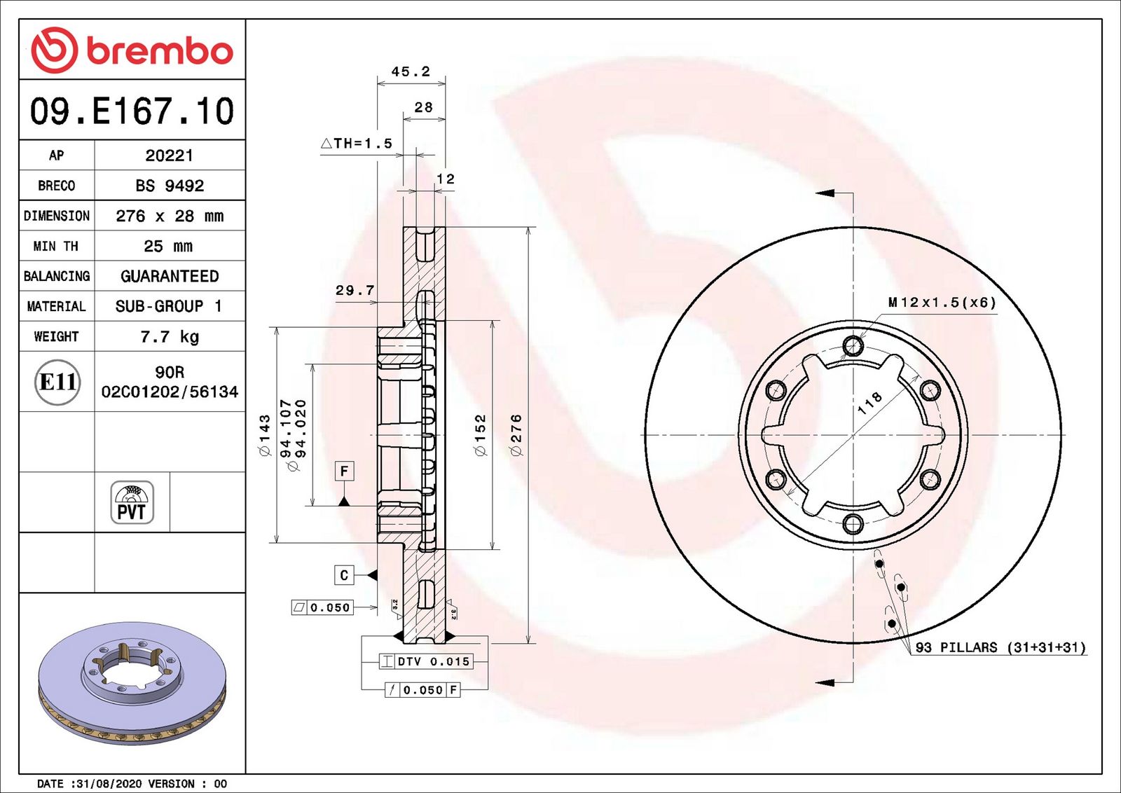 BREMBO 09.E167.10 - Bremsscheibe