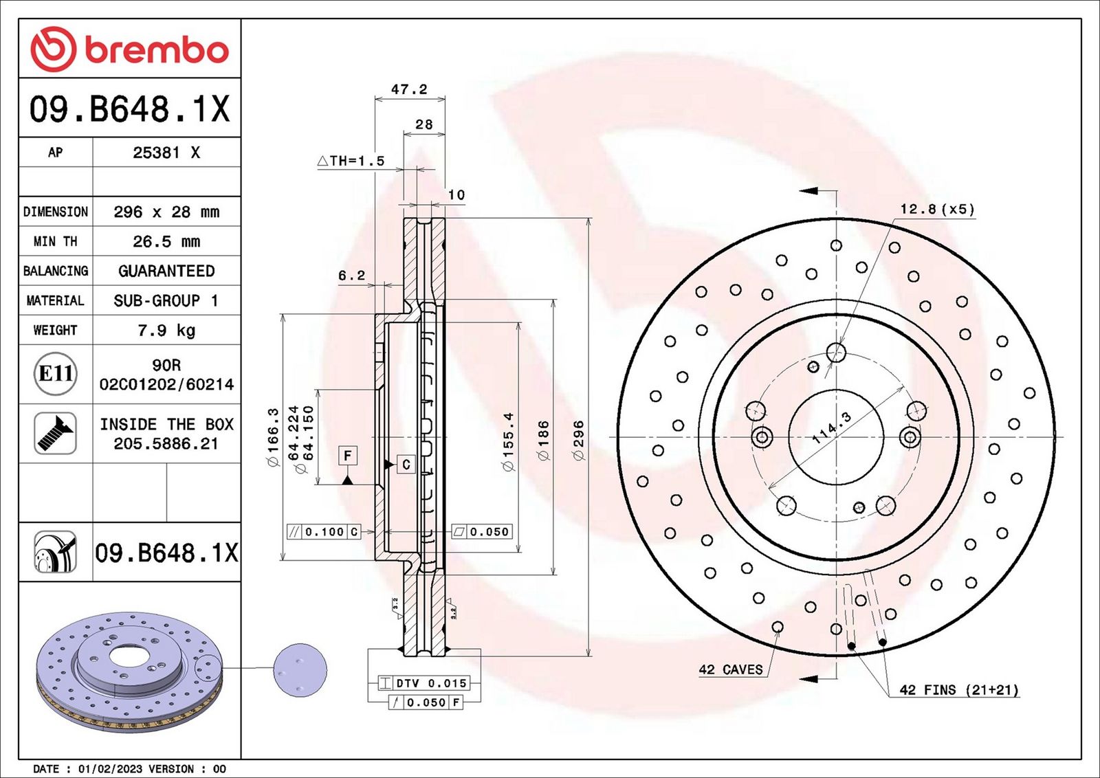 BREMBO 09.B648.1X - Bremsscheibe