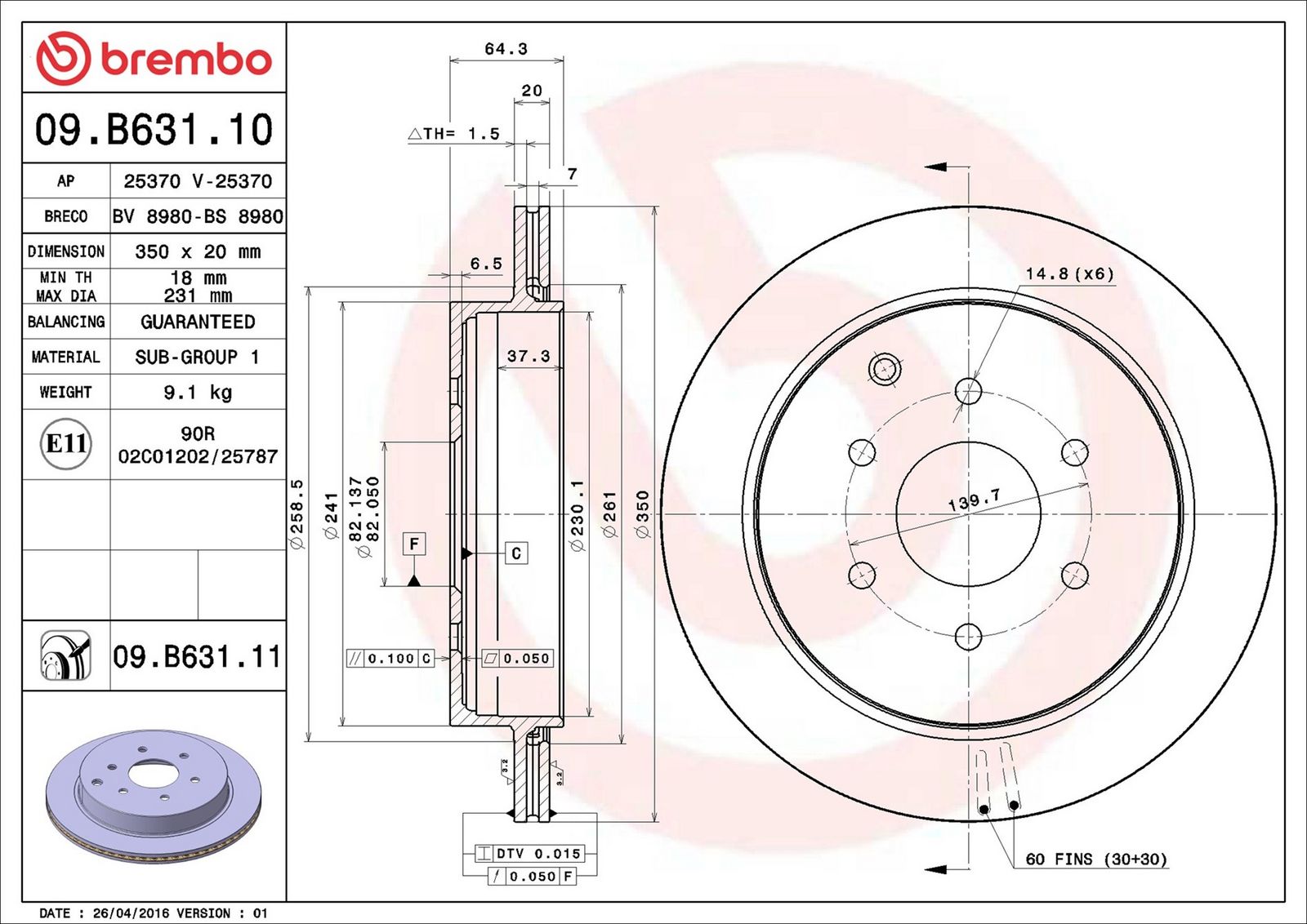BREMBO 09.B631.11 - Bremsscheibe