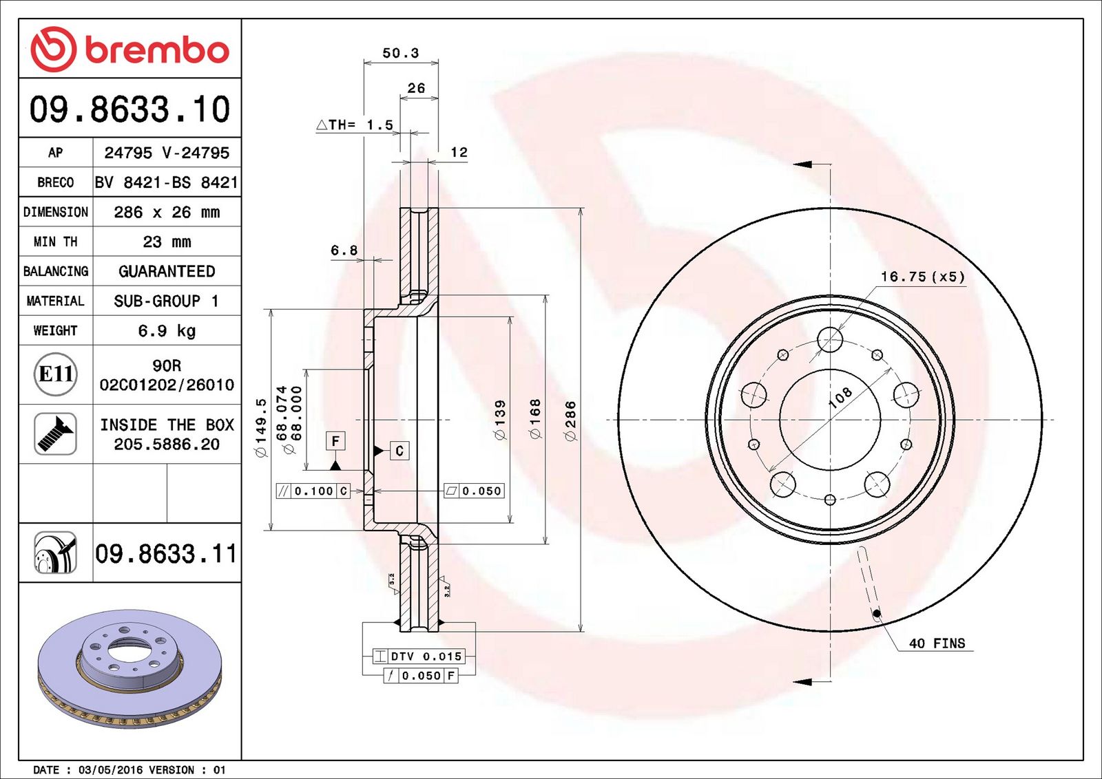 BREMBO 09.8633.11 - Bremsscheibe