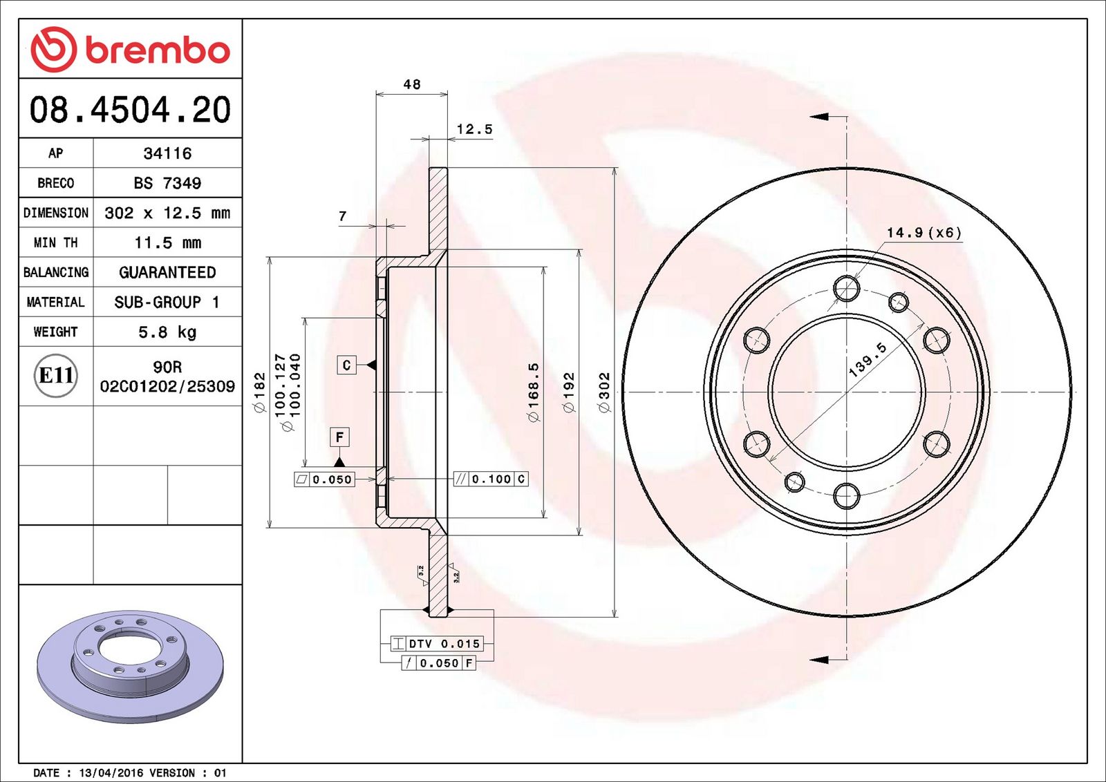 BREMBO 08.4504.20 - Bremsscheibe