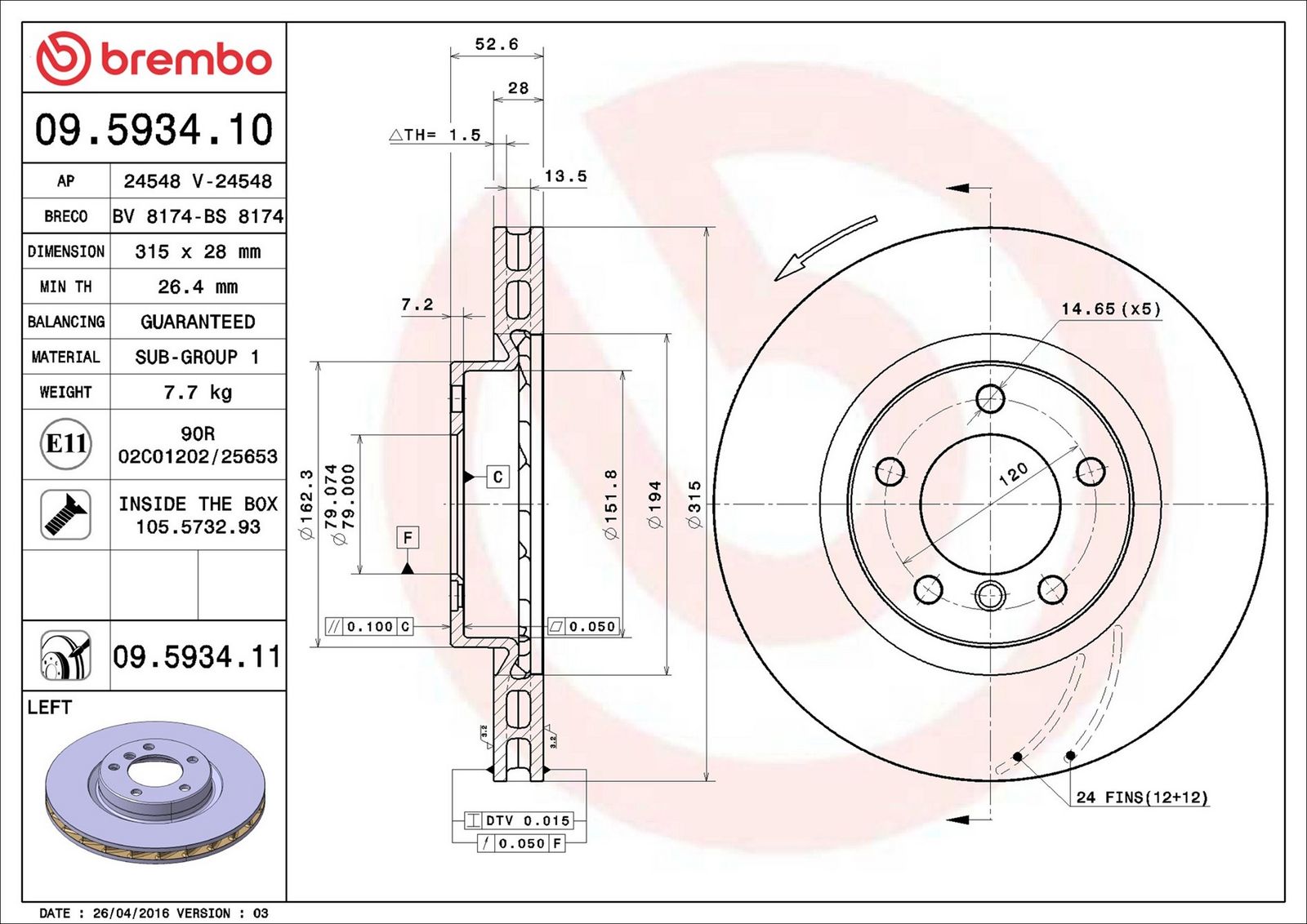 BREMBO 09.5934.11 - Bremsscheibe