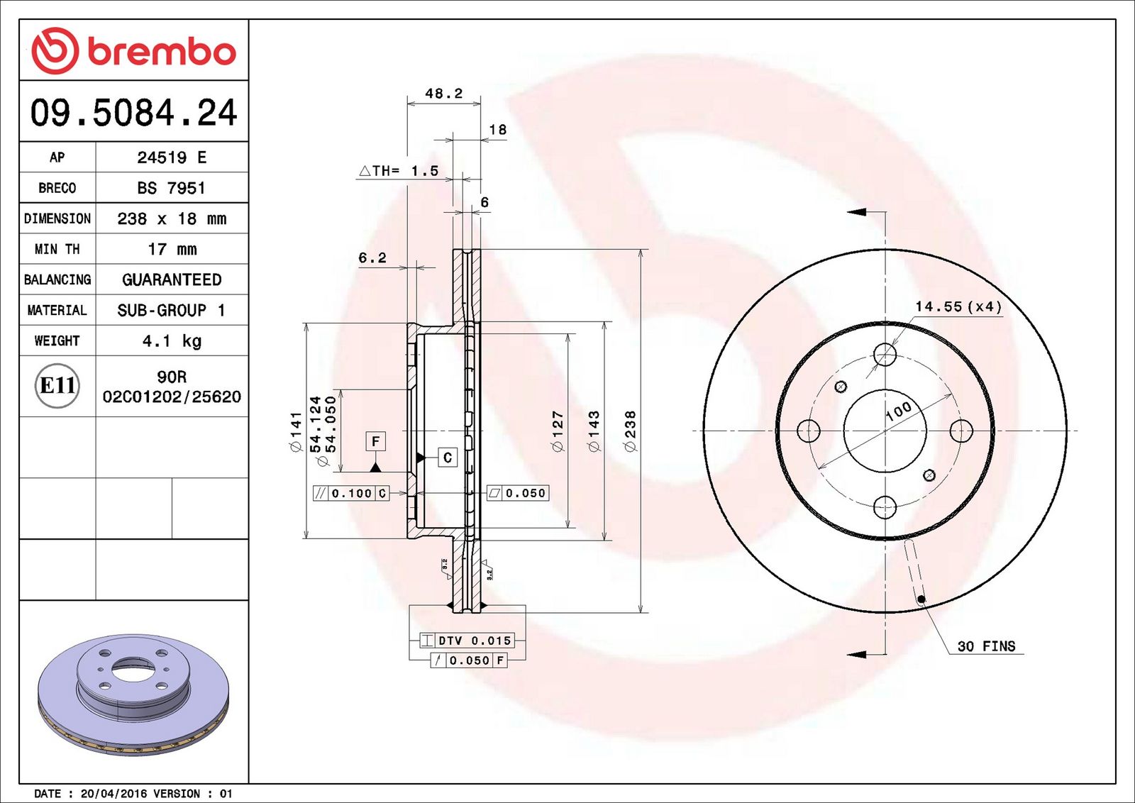 BREMBO 09.5084.24 - Bremsscheibe