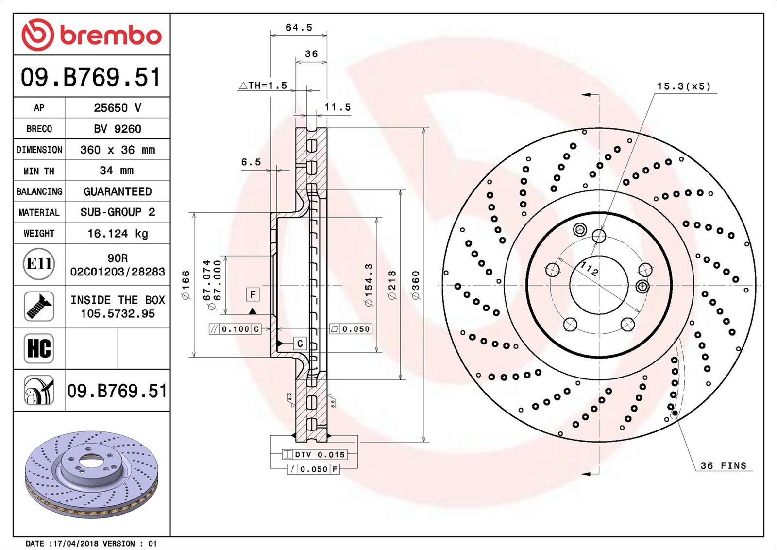 BREMBO 09.B769.51 - Bremsscheibe