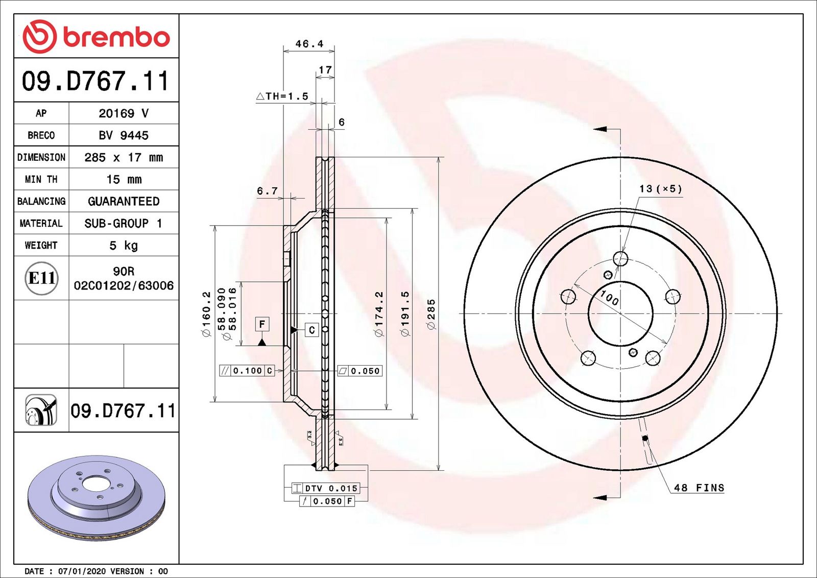 BREMBO 09.D767.11 - Bremsscheibe
