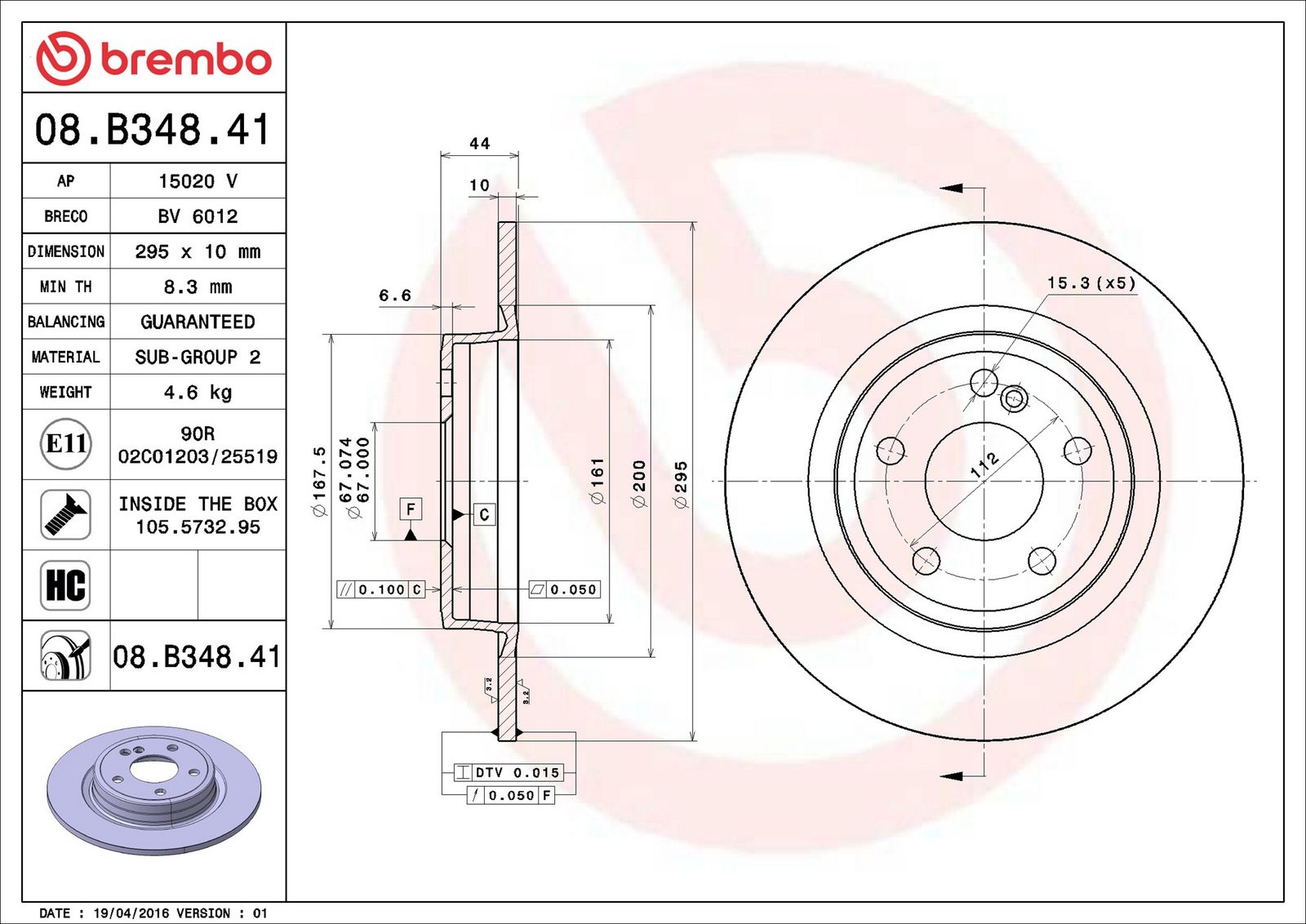 BREMBO 08.B348.41 - Bremsscheibe