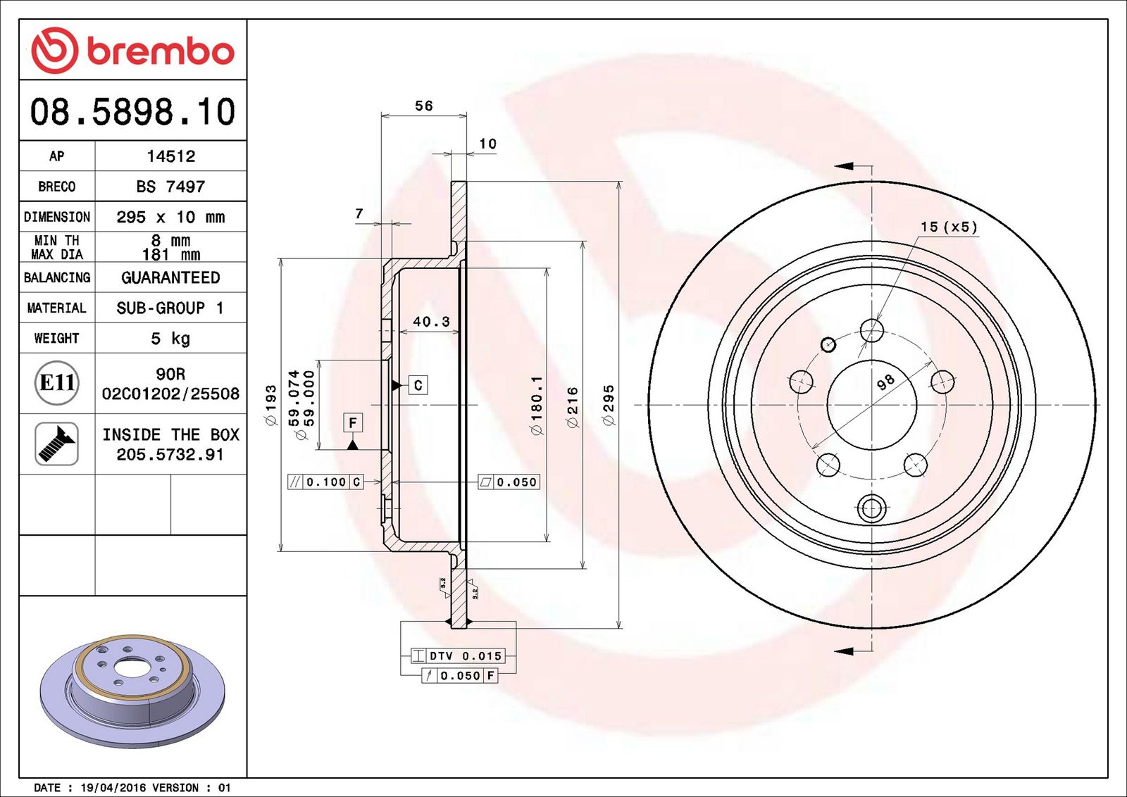 BREMBO 08.5898.10 - Bremsscheibe