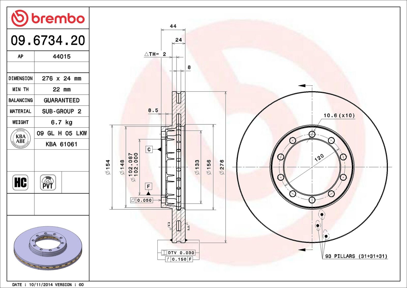 BREMBO 09.6734.20 - Bremsscheibe