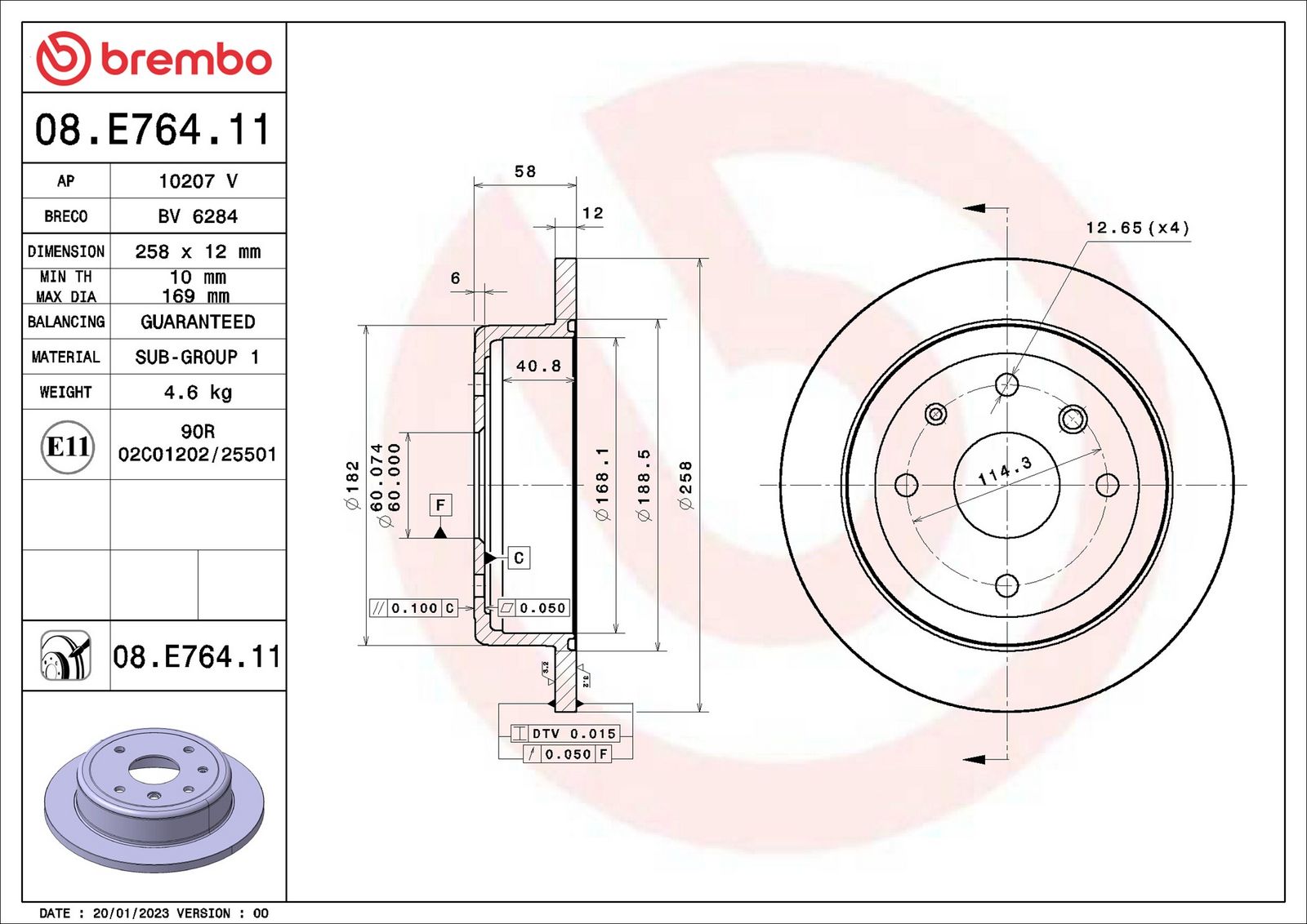 BREMBO 08.E764.11 - Bremsscheibe
