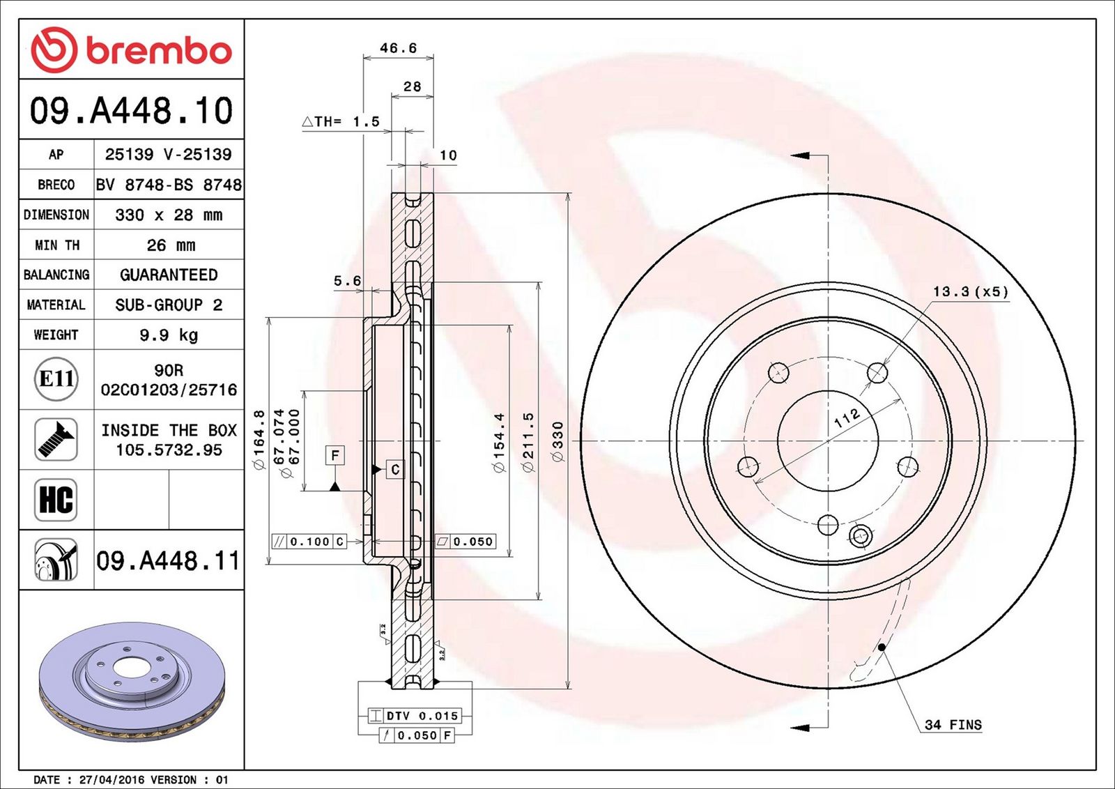BREMBO 09.A448.11 - Bremsscheibe