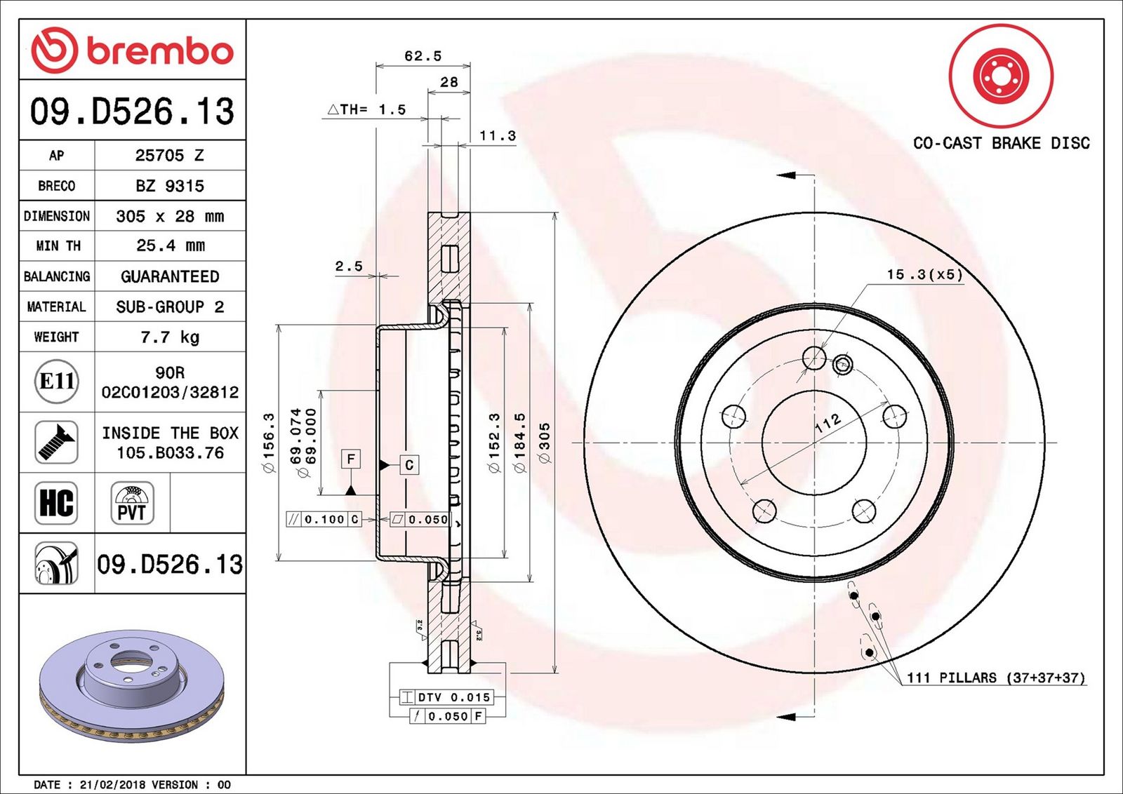 BREMBO 09.D526.13 - Bremsscheibe