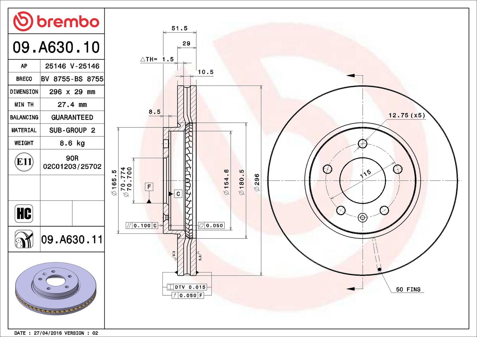 BREMBO 09.A630.11 - Bremsscheibe