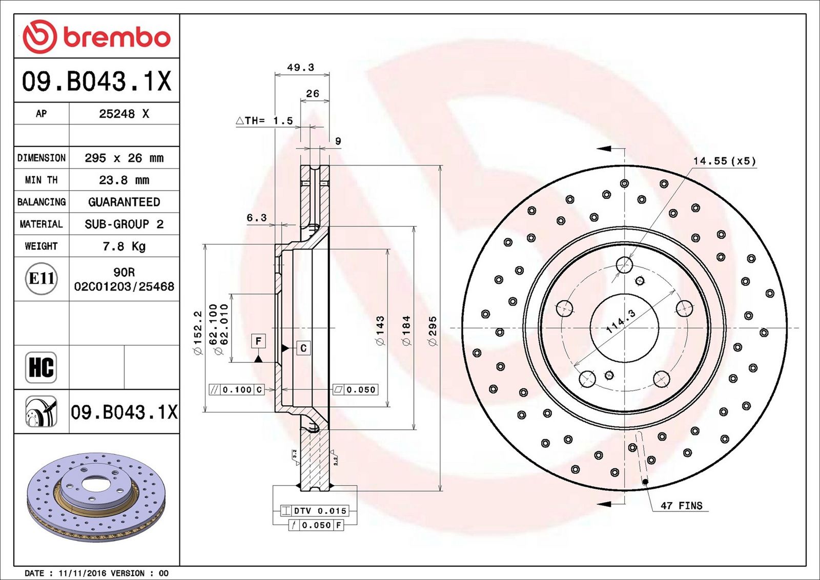 BREMBO 09.B043.1X - Bremsscheibe