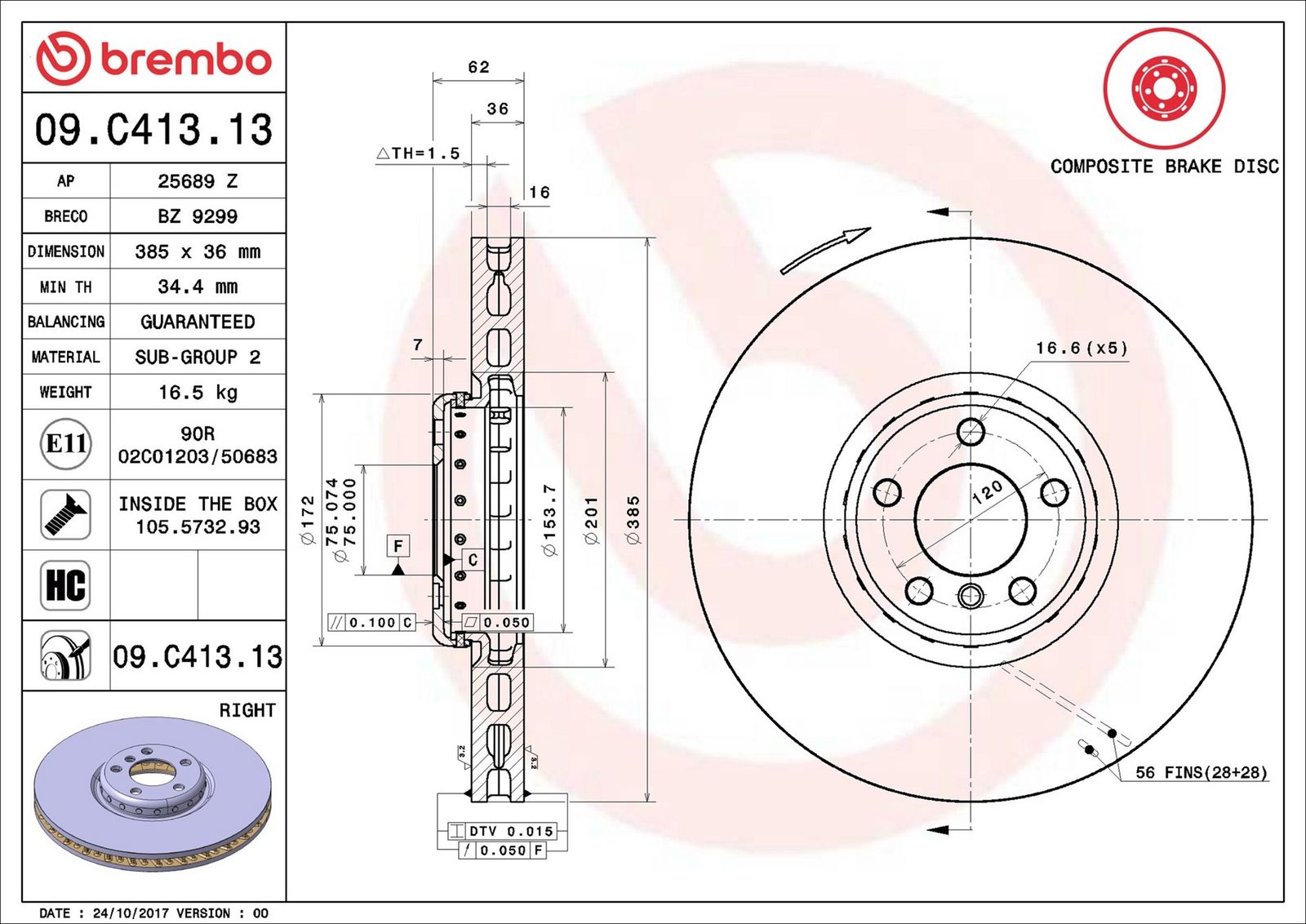BREMBO 09.C413.13 - Bremsscheibe