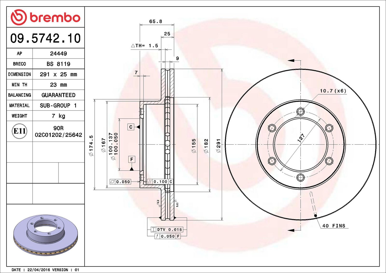 BREMBO 09.5742.10 - Bremsscheibe