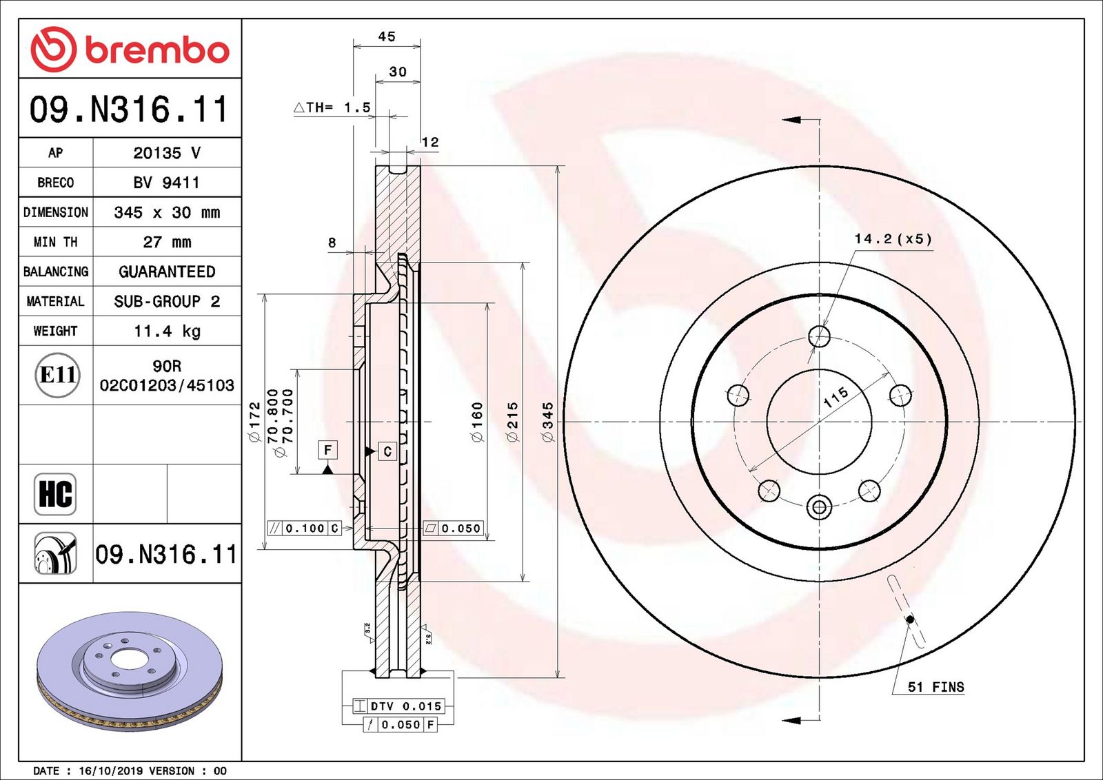 BREMBO 09.N316.11 - Bremsscheibe