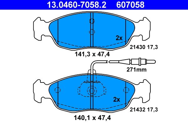 ATE 13.0460-7058.2 - Bremsbelagsatz, Scheibenbremse