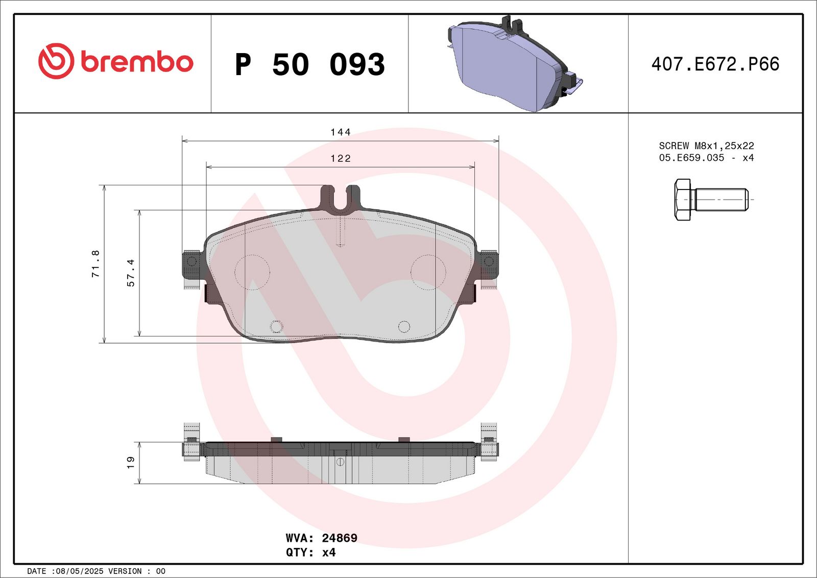 BREMBO P 50 093X - Bremsbelagsatz, Scheibenbremse