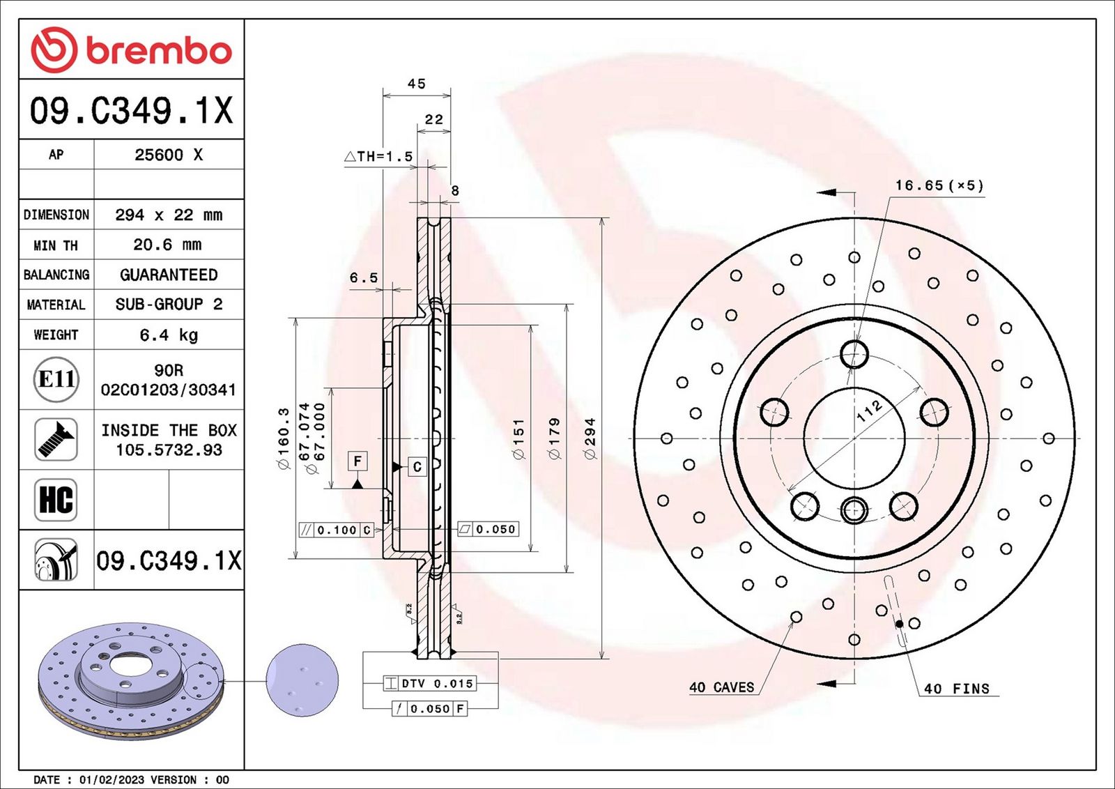 BREMBO 09.C349.1X - Bremsscheibe