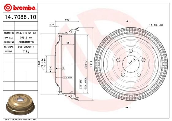 BREMBO 14.7088.10 - Bremstrommel