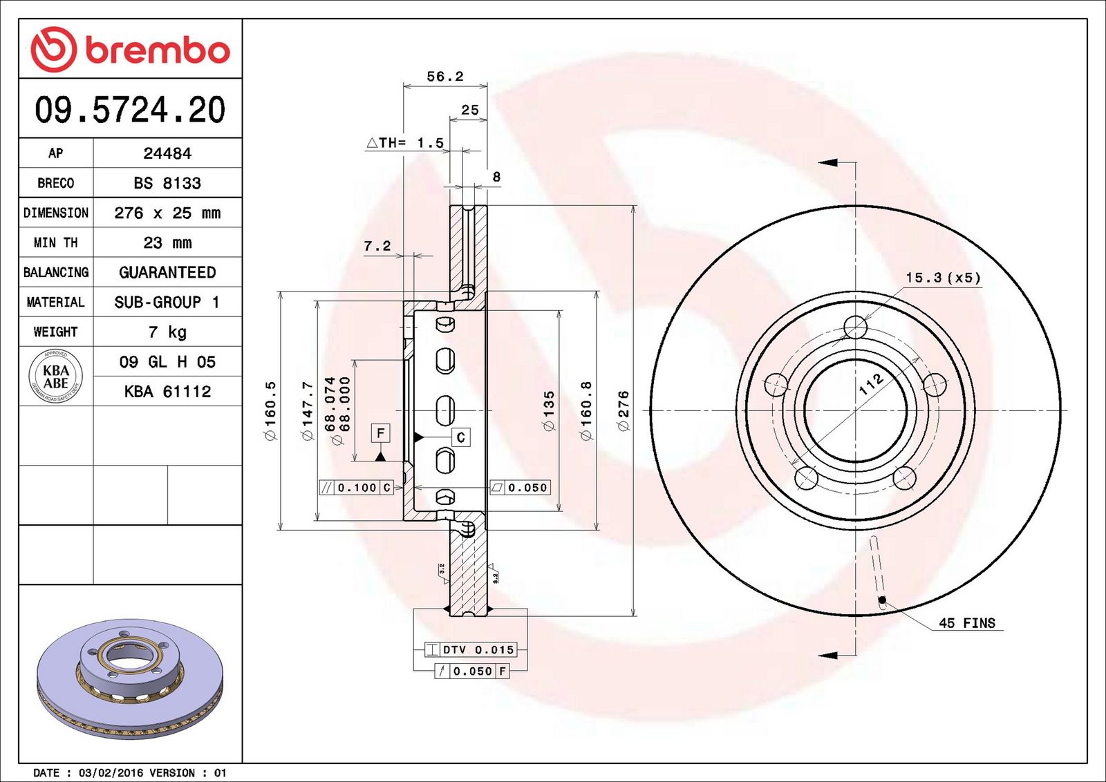 BREMBO 09.5724.20 - Bremsscheibe