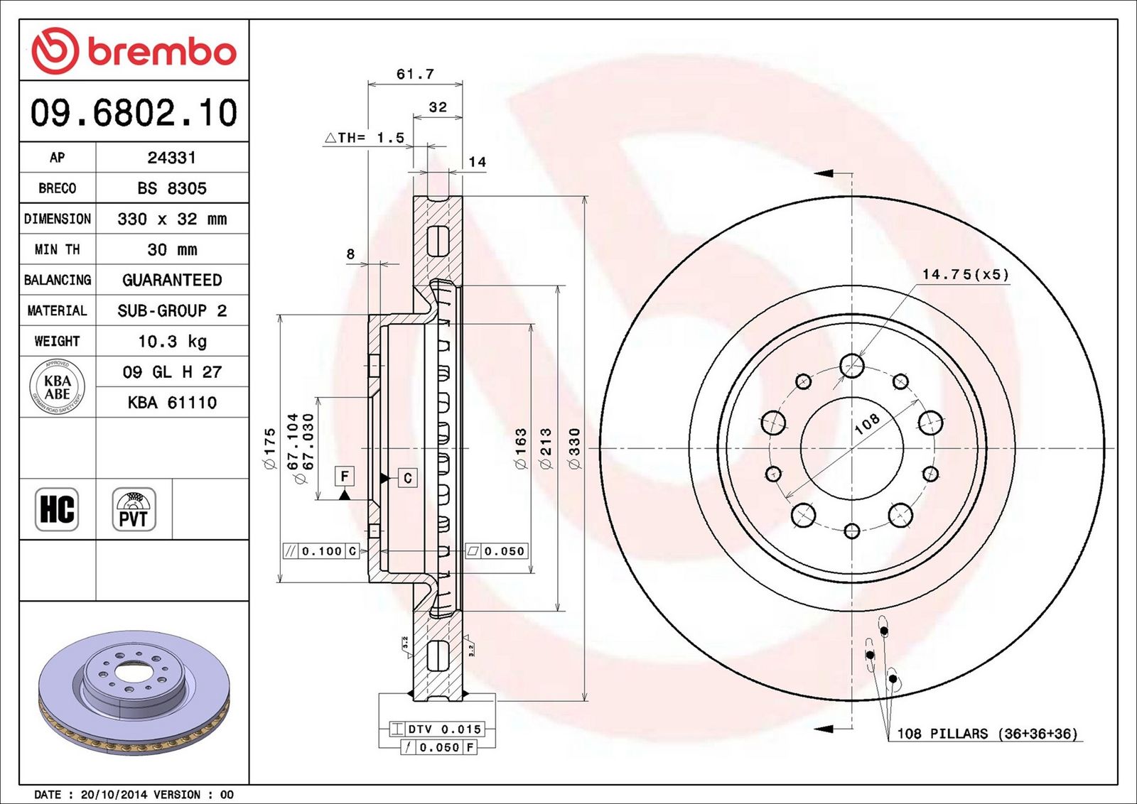 BREMBO 09.6802.10 - Bremsscheibe