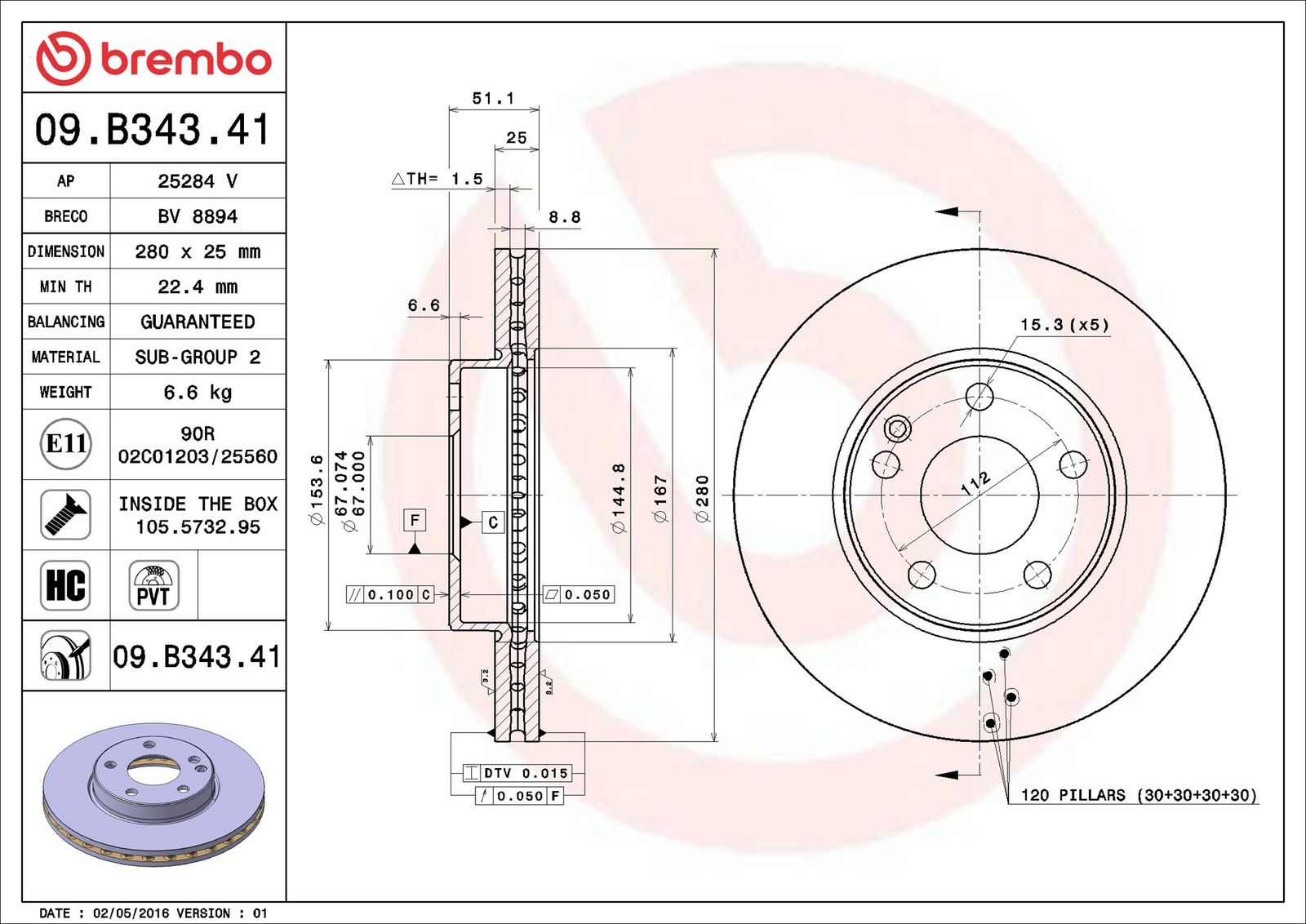 BREMBO 09.B343.41 - Bremsscheibe