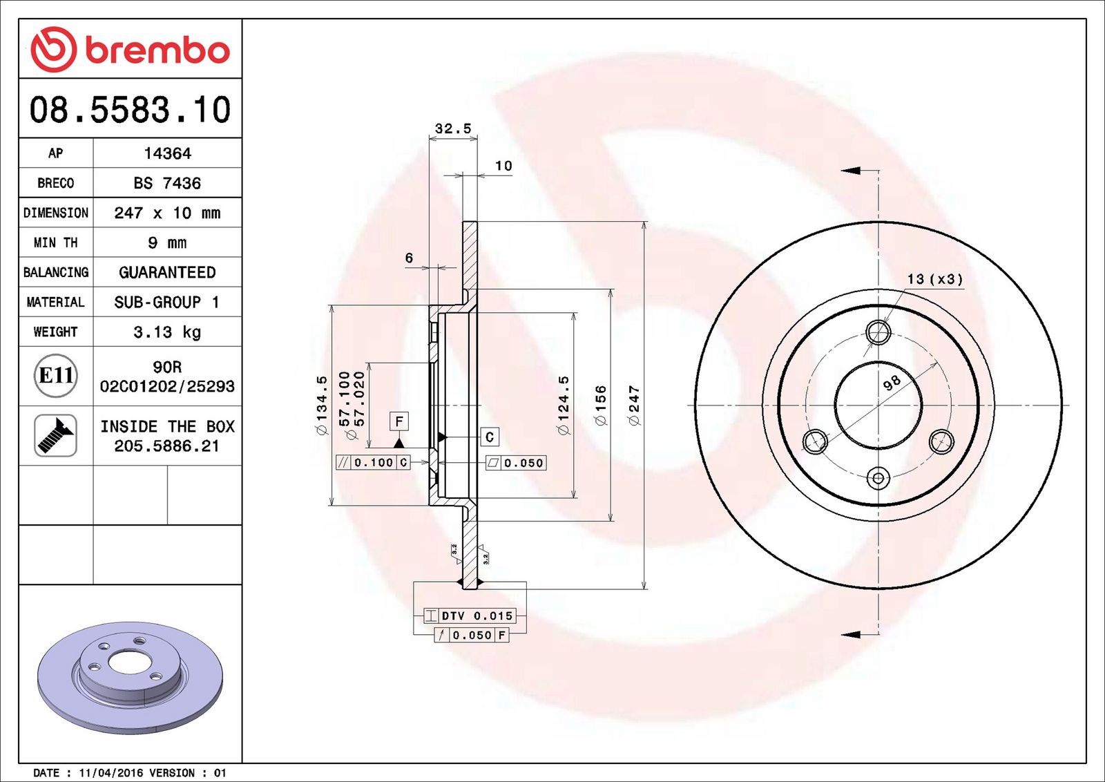BREMBO 08.5583.10 - Bremsscheibe