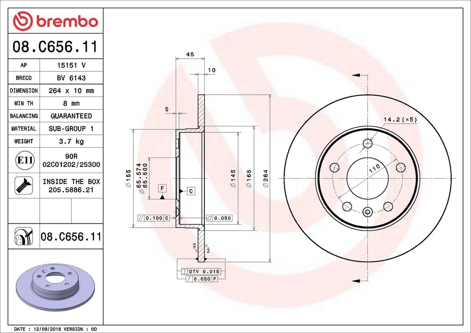 BREMBO 08.C656.11 - Bremsscheibe