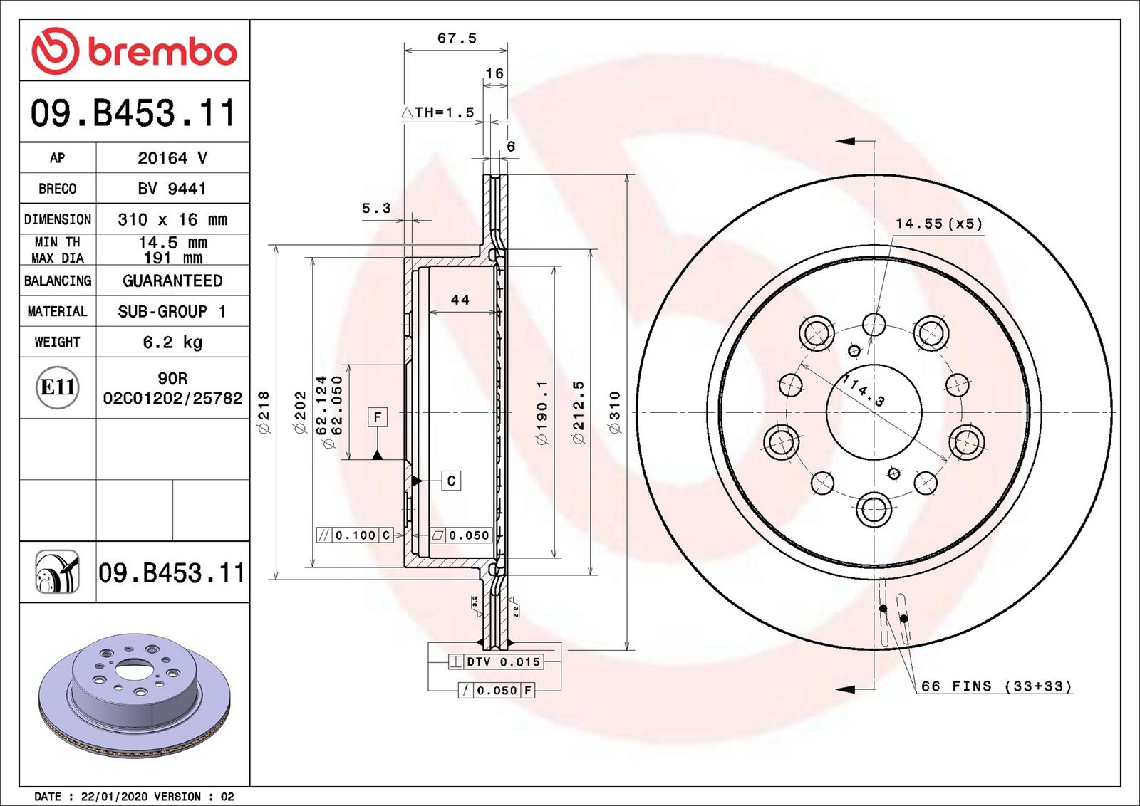 BREMBO 09.B453.11 - Bremsscheibe
