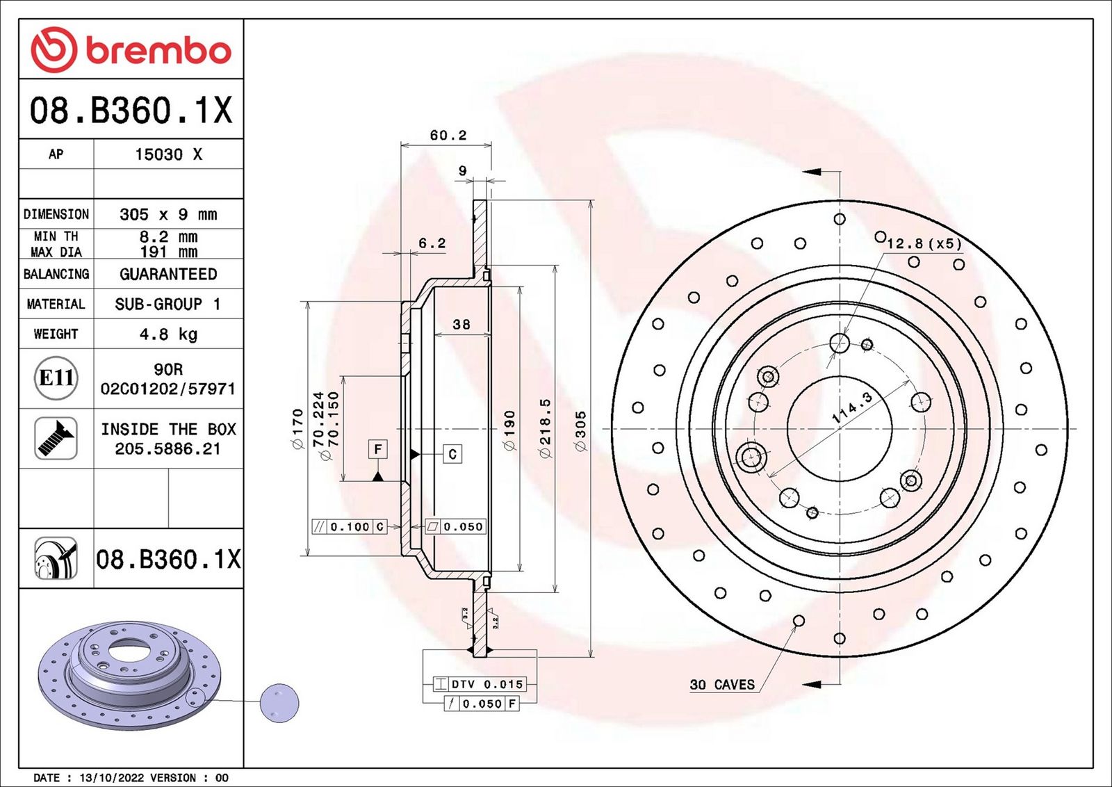 BREMBO 08.B360.1X - Bremsscheibe