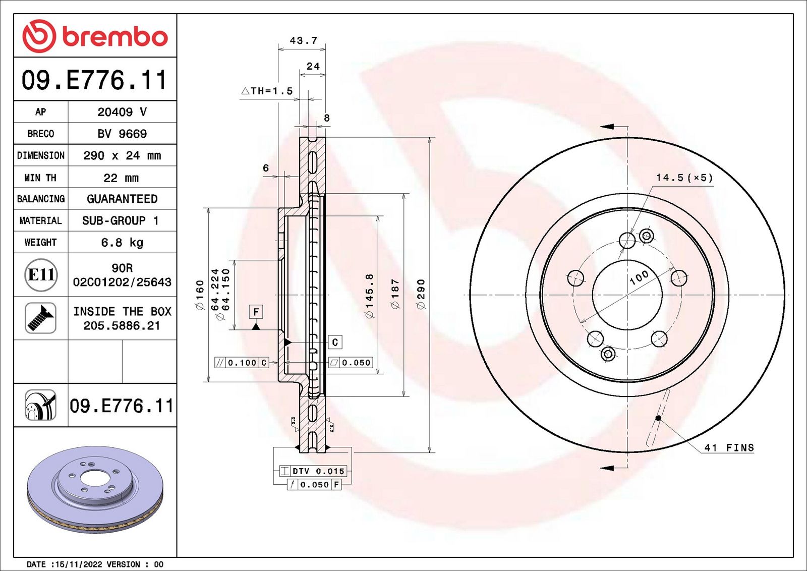 BREMBO 09.E776.11 - Bremsscheibe