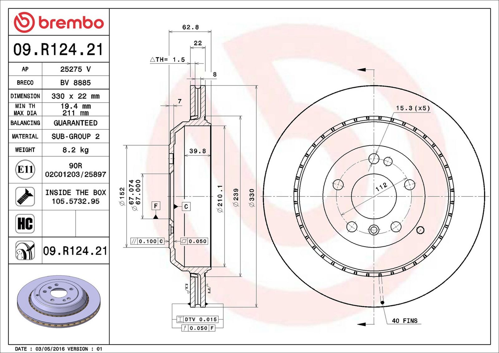 BREMBO 09.R124.21 - Bremsscheibe