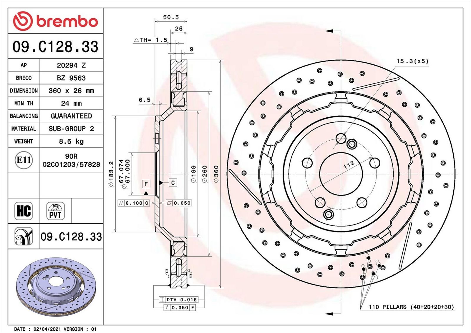 BREMBO 09.C128.33 - Bremsscheibe