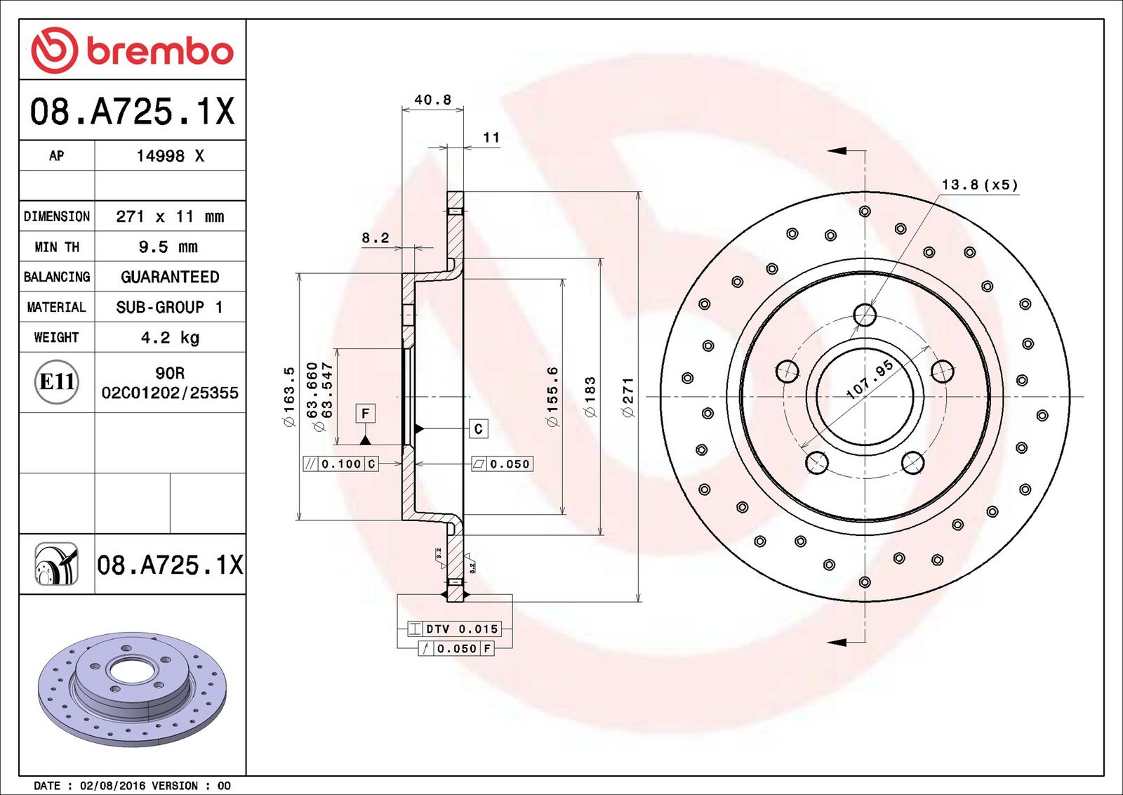 BREMBO 08.A725.1X - Bremsscheibe