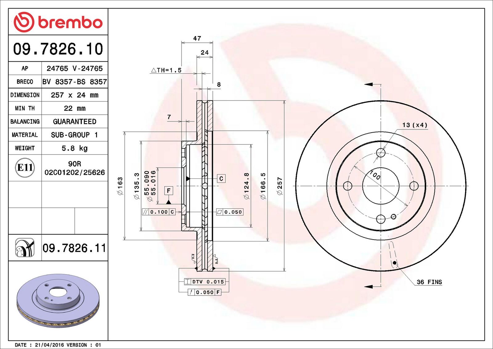 BREMBO 09.7826.10 - Bremsscheibe