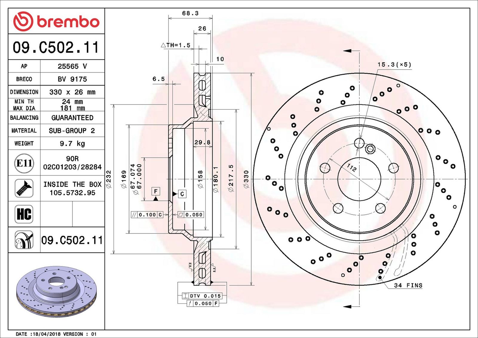 BREMBO 09.C502.11 - Bremsscheibe