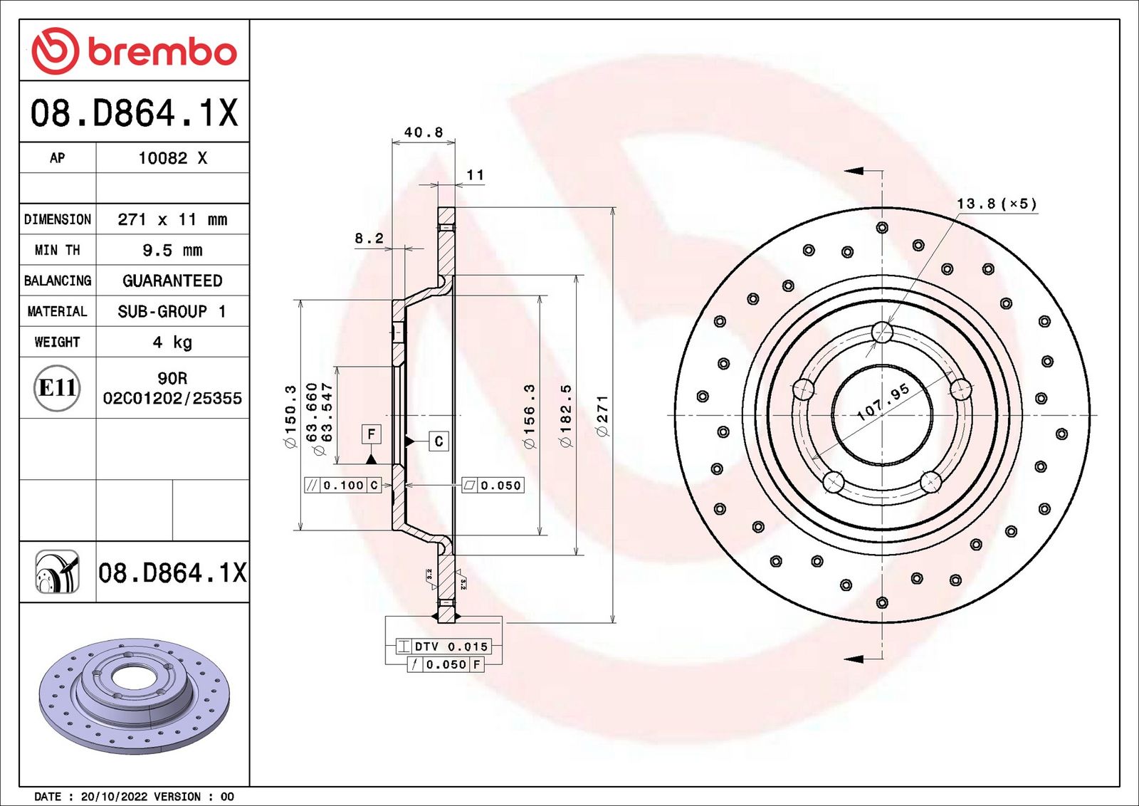 BREMBO 08.D864.1X - Bremsscheibe