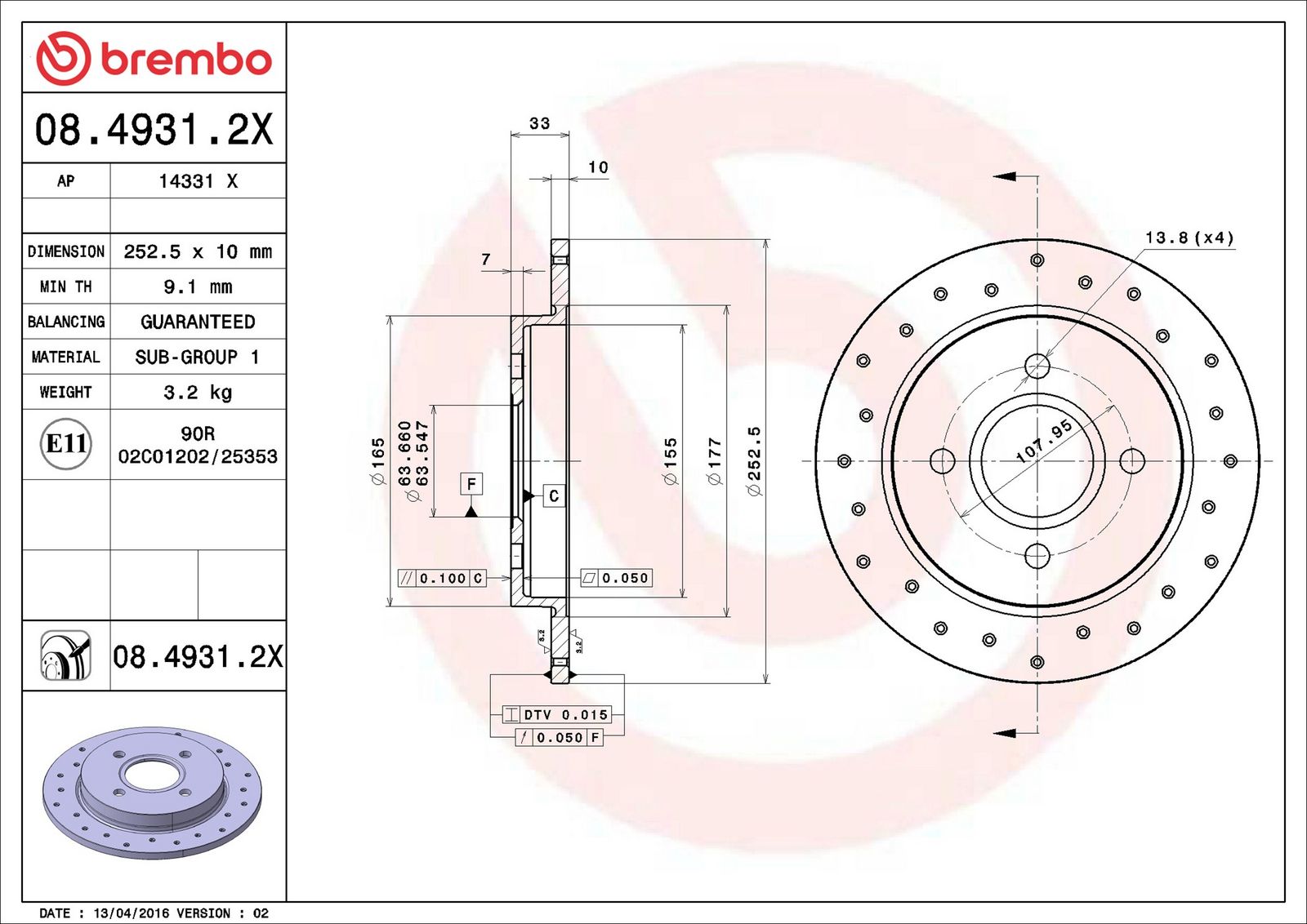 BREMBO 08.4931.2X - Bremsscheibe