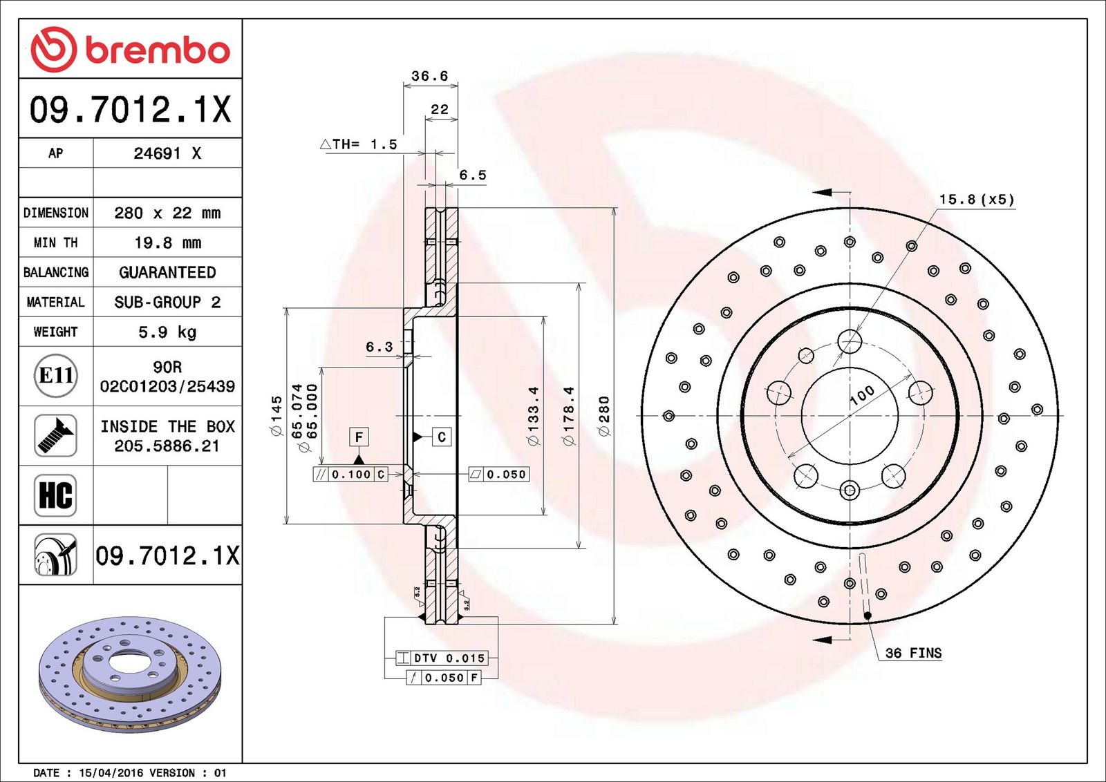 BREMBO 09.7012.1X - Bremsscheibe