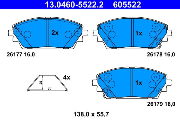 ATE 13.0460-5522.2 - Bremsbelagsatz, Scheibenbremse