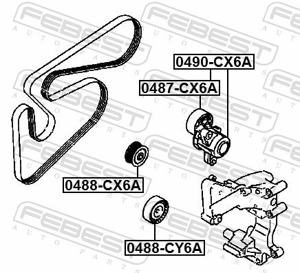 FEBEST 0488-CY6A - Umlenk-/Führungsrolle, Keilrippenriemen