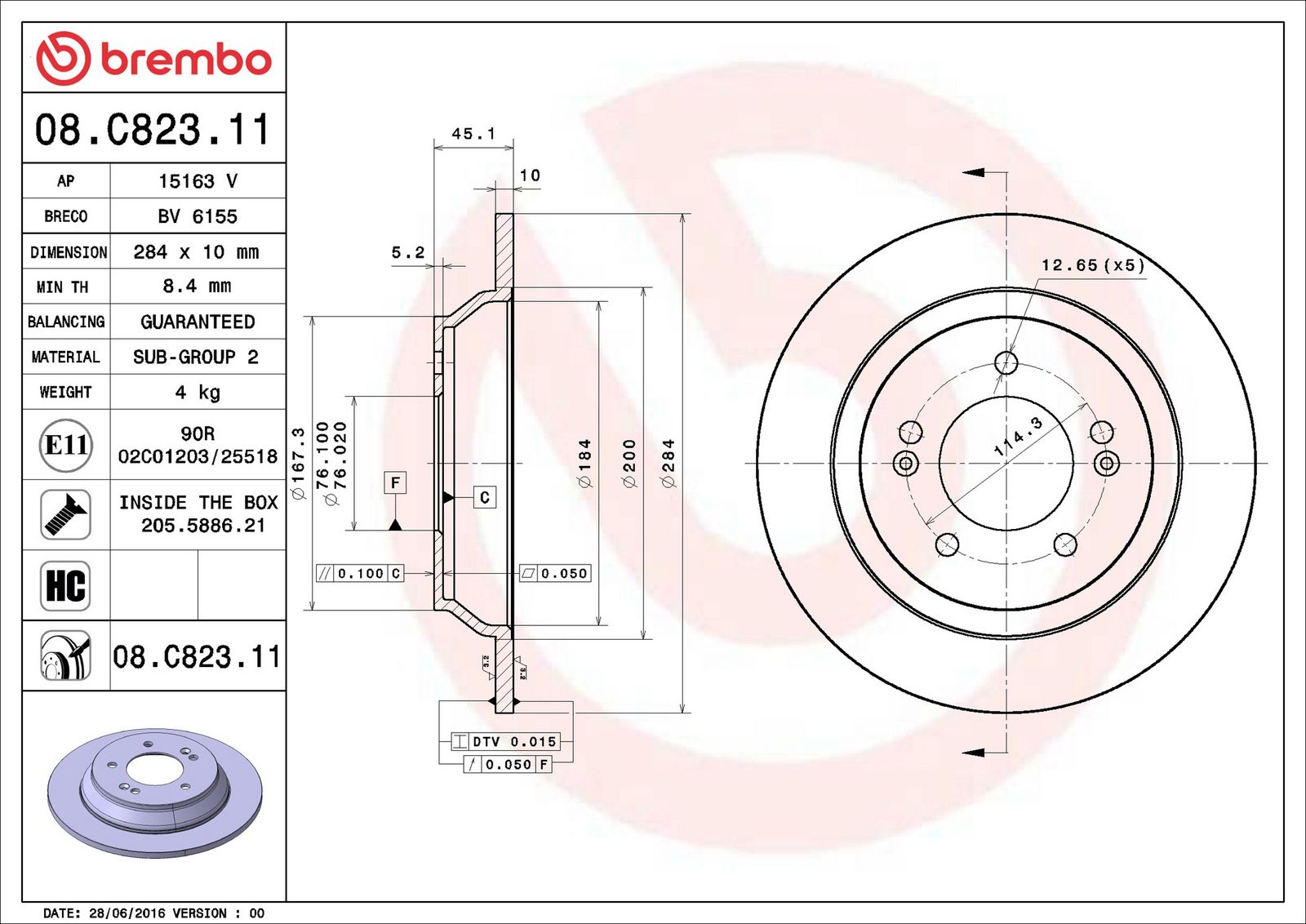 BREMBO 08.C823.11 - Bremsscheibe