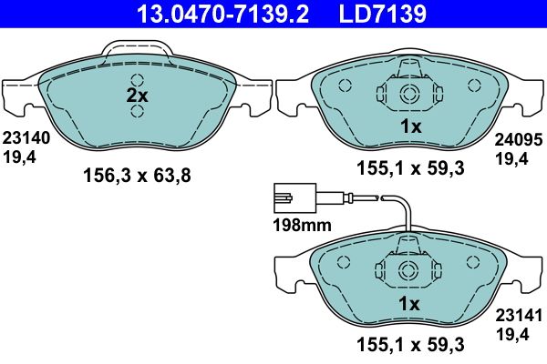 ATE 13.0470-7139.2 - Bremsbelagsatz, Scheibenbremse