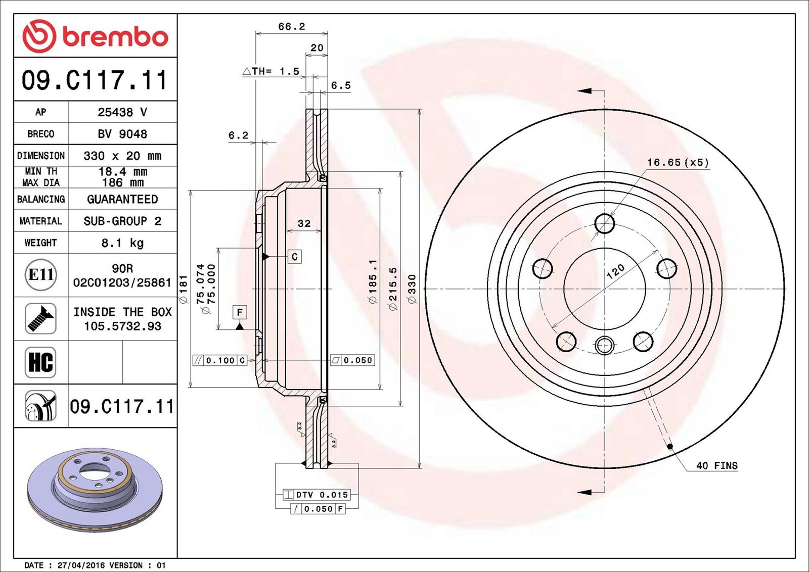 BREMBO 09.C117.11 - Bremsscheibe