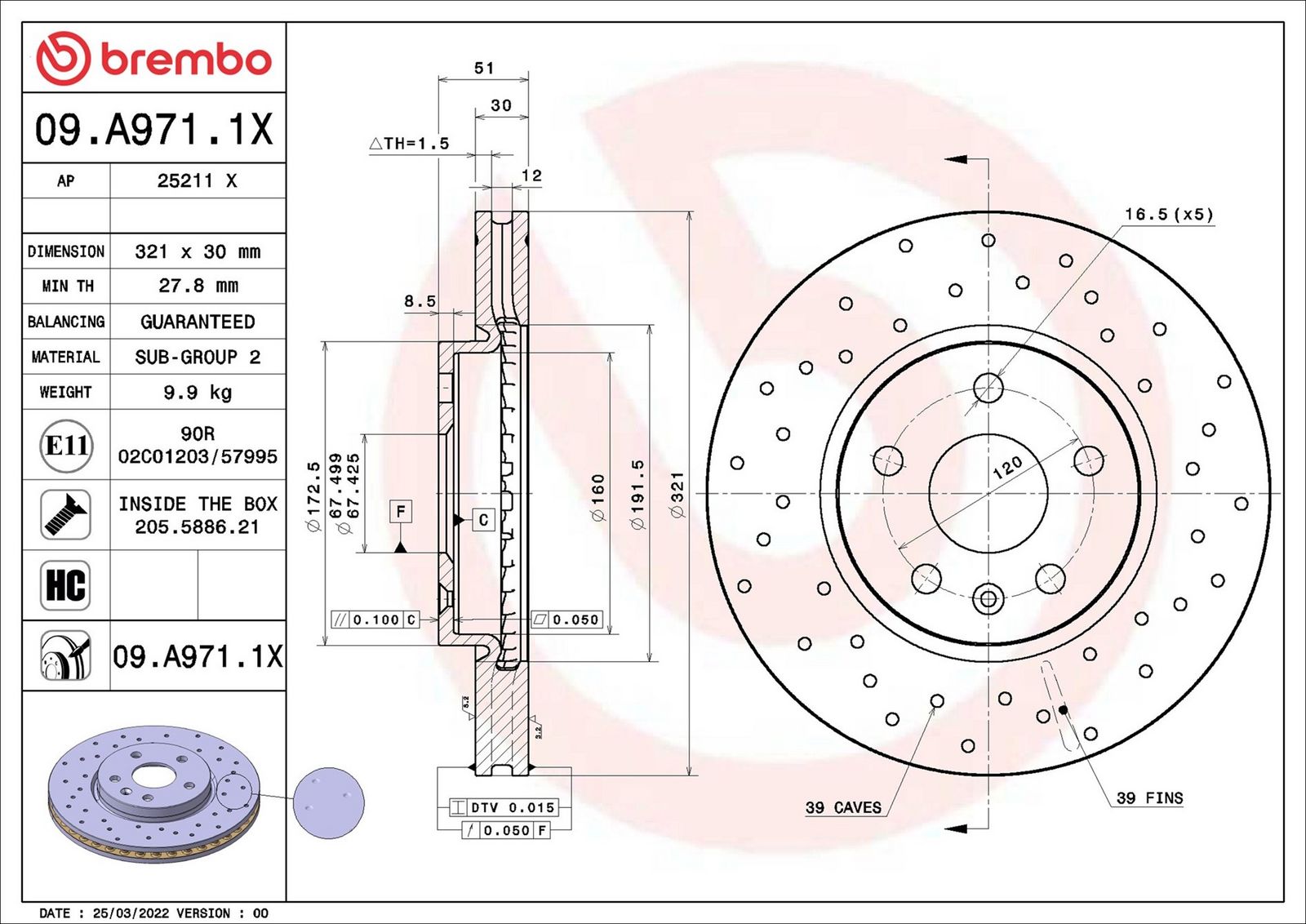 BREMBO 09.A971.1X - Bremsscheibe